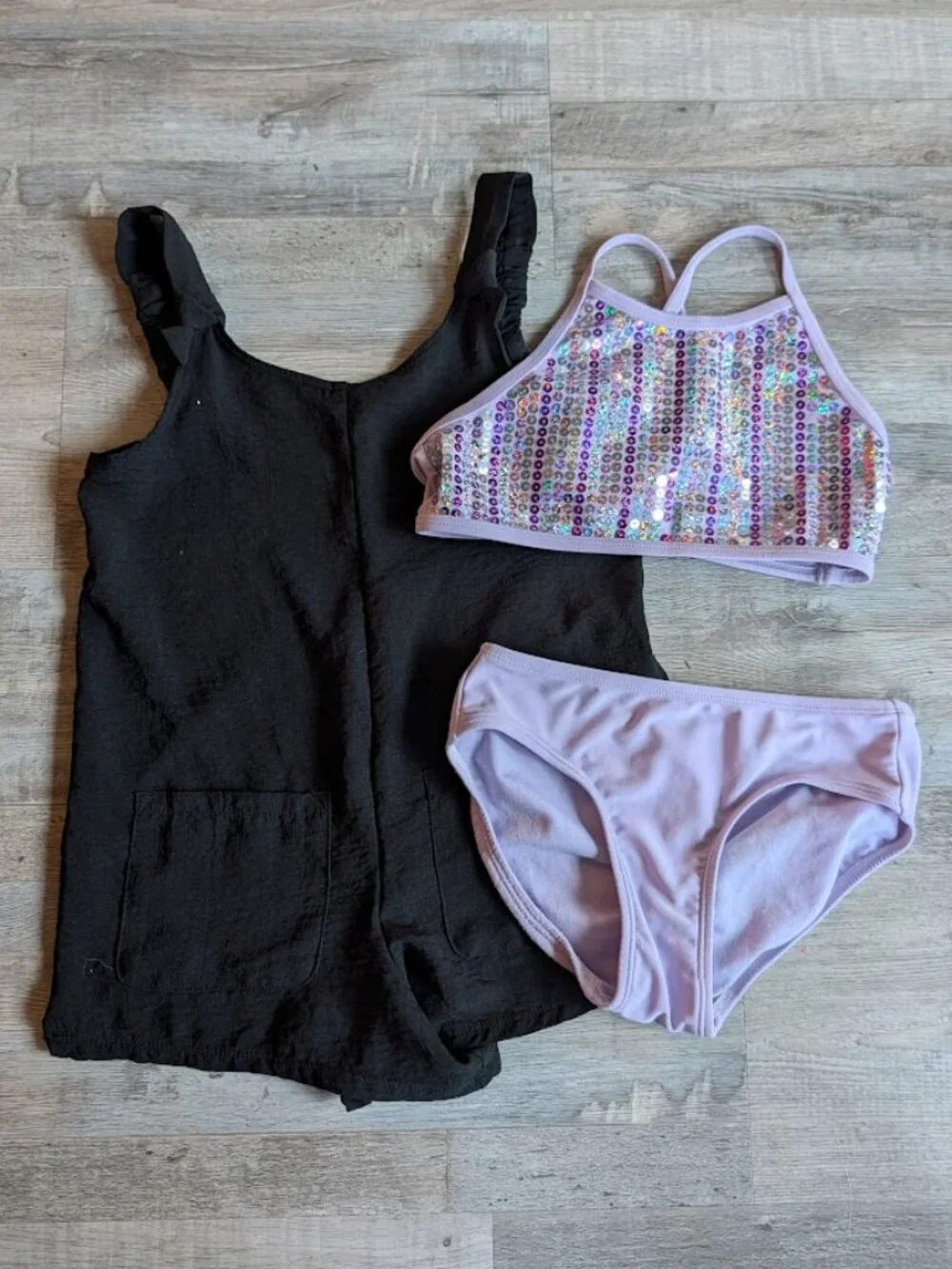 Justice Lavender Sequin Bikini Size 7 & Art Class Black Romper Coverup Small 6/7